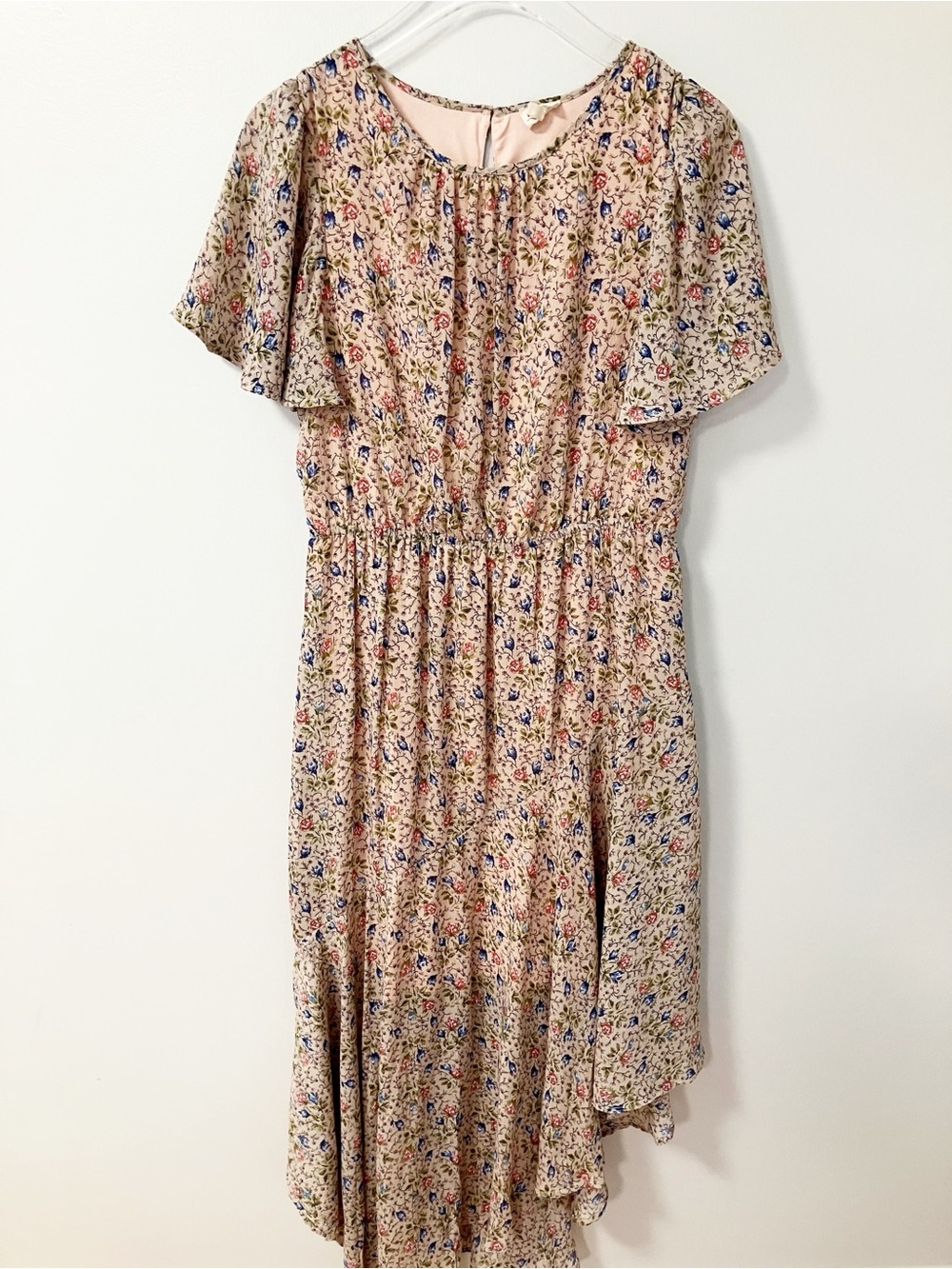 Three Bird Nest | Pink Floral Flutter Sleeve Maxi Dress L Boho Cottagecore Flowy